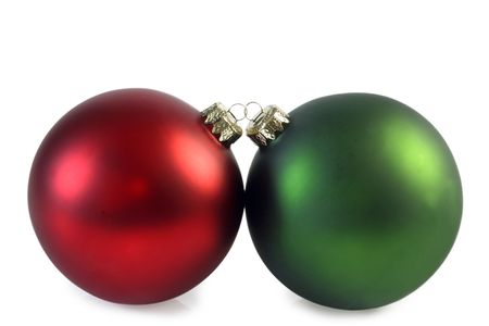 Two christmas balls on bright background. Studio shot.の写真素材