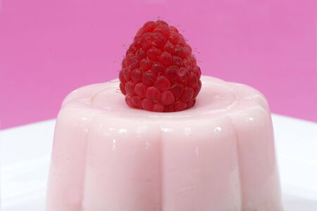 Delicious raspberry custard with fresh fruits in detail-の写真素材
