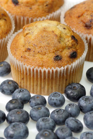 Muffins with blueberries on bright backgroundの写真素材