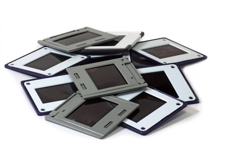 Pile of framed slides on bright background. Shot in studio.の写真素材