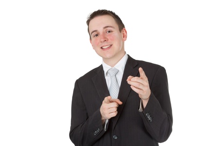 Young friendly businessman isolated on white backgroundの写真素材