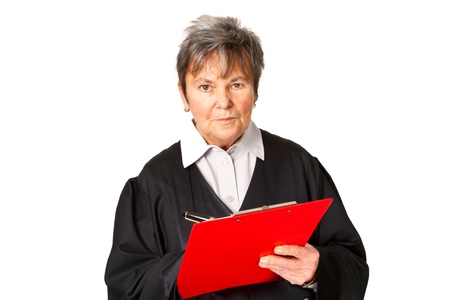 Female lawyer with clipboard isolated on white backgroundの写真素材