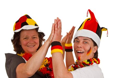 Female soccer fan on white backgroundの写真素材
