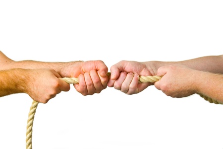 Hands pull a rope  -  isolated white background

の写真素材