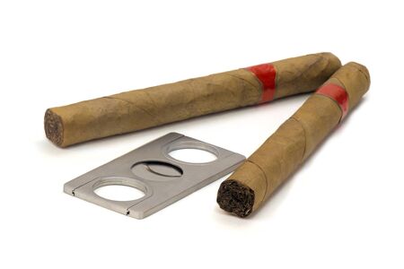 Two cigars isolated on white background
