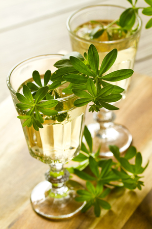 Woodruff Punch with Woodruff Herbs on bright backgroundの写真素材