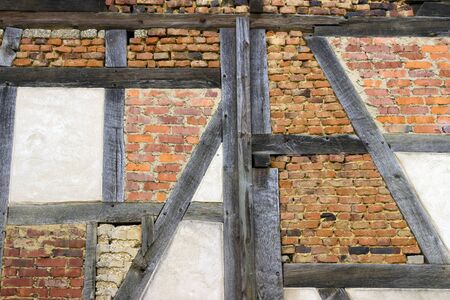 Historic timber frame construction in detail - Germany Hessenの写真素材