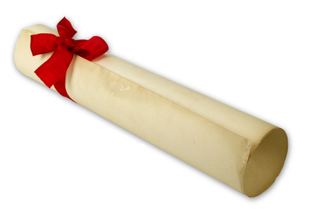 Rolled old Paper isolated on white backgroundの写真素材