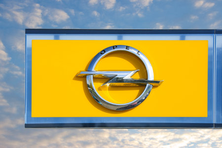 WETZLAR, GERMANY JULY, 2017: OPEL logo on a showroom facade.OPEl AG is a German car manufacturer...