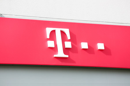 LINDEN, GERMANY JULY, 2017: Telekom Shop chain sign. Telekom is a German global technology shop chain, based in Bonn, Nordrhein-Westfalen, Germany.のeditorial素材