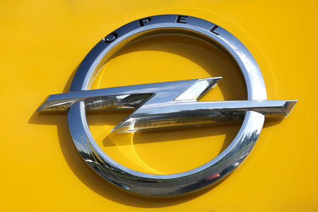 WETZLAR, GERMANY JULY, 2017: OPEL logo on a facade.OPEl AG is a German car manufacturer based in RÃ¼sselsheim am Main, Germay.のeditorial素材