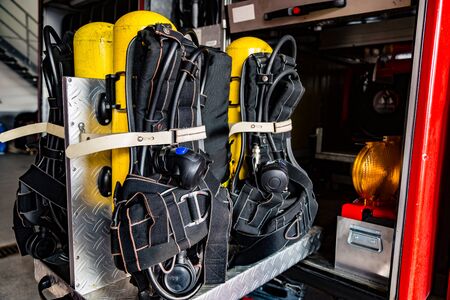 Oxygen Tanks in firefighter truck in detail