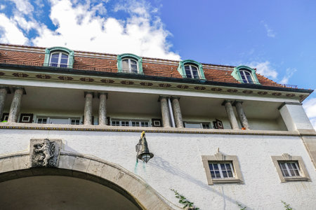 BAD NAUHEIM, Germany August 2017: Detail from historic Building Sprudelhof , spa resort in Art...