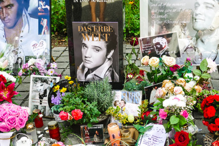 BAD NAUHEIM, GERMANY AUGUST 2017: Fan gifts  in memory of Elvis Presley. 16 th European Elvis Festivalのeditorial素材