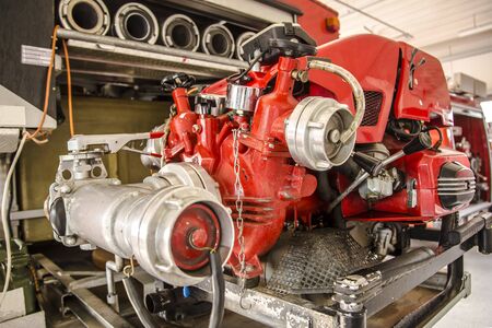 Inside of a fire truck - firefighter accessoryの写真素材