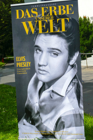 BAD NAUHEIM, GERMANY AUGUST 2017: Flags on 16th European Elvis Festival in memory of Elvis Presley.のeditorial素材