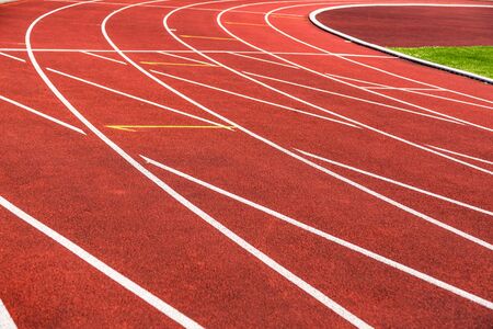 Cinder track in detail in the summer in a stadiumの写真素材