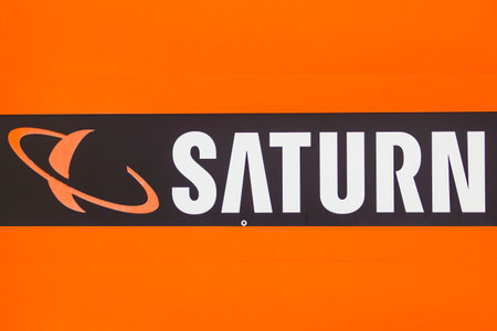 WETZLAR, Germany  March 2018. Saturn store logo. Saturn is a German chain of electronics stores.のeditorial素材