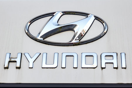 WETZLAR - March 2018: Hyundai Logo on a Showroom Facade. Hyundai is a South Korean Multinational...