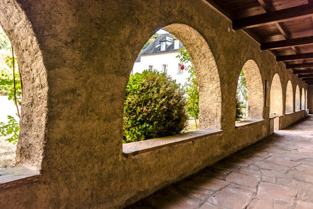 Historic Monastery Corridor in detail with archwayのeditorial素材