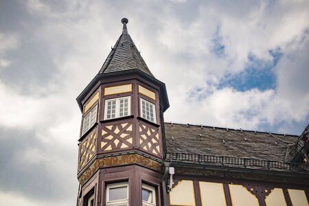 Oriel at the timbered house in Braunfels Hessenの写真素材