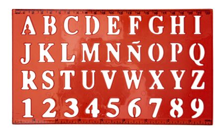 Orange Ruler with letter template on white backgroundの写真素材