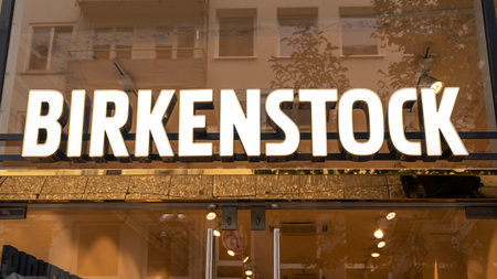Birkenstock shoe company sign above a store in Frankfurt, Germany. 5th October 2019.のeditorial素材