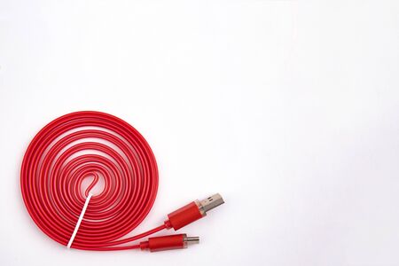 Red USB Cable Type C on white background