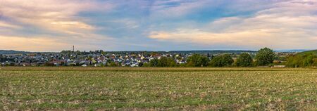 Village Panorama with blue sky in Hessen Germanyの写真素材