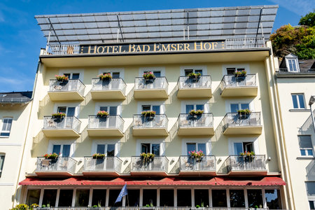 BAD EMS, Germany September 2019 The 3-star superior hotel is set on the bank of the River Lahn near the spa gardens.のeditorial素材