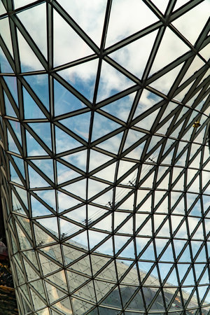 FRANKFURT, GERMANY - OKTOBER 5th, 2019: Abstract architecture inside the futuristic shopping center...