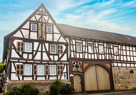Old half-timbered house in a village in niederkleen hesse germanyのeditorial素材