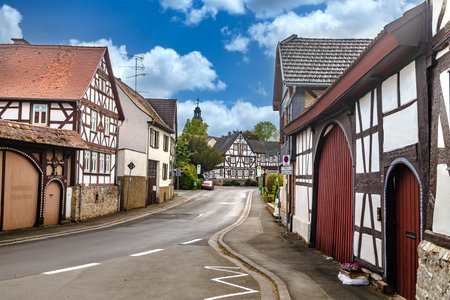 Old half-timbered house in a village in niederkleen hesse germanyのeditorial素材