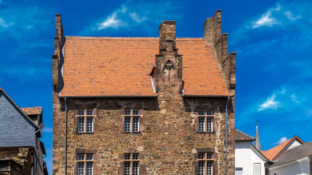 Old stone house with blue sky in Fritzlar germanyのeditorial素材
