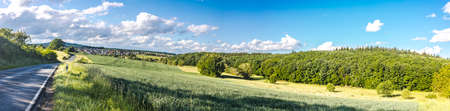 Idyllic panorama from farmland and meadows in hesse germanyの写真素材
