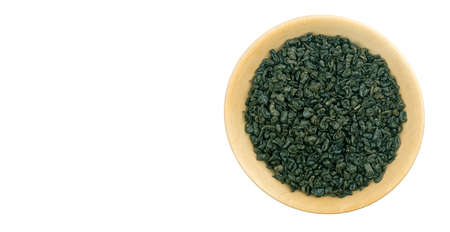 Gunpowder Tea in a little bowl on whitebackgroundの写真素材
