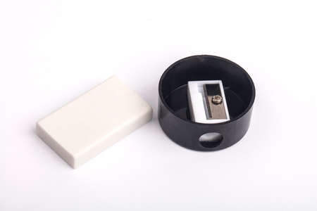 Sharpener and Eraser isolated on white backgroundの写真素材