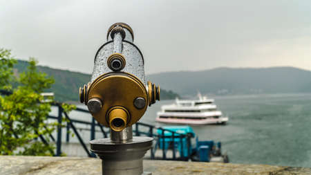 Telescope on touristic destination on Edersee Hessen Germanyの写真素材