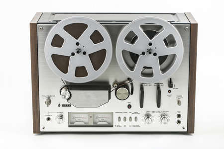 Professional studio audio tape with reels isolated on white backgroundの写真素材