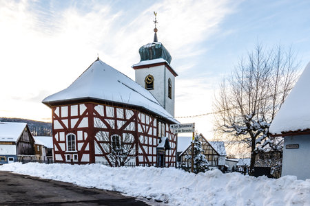 2021-01-11: Protestant church in Schotten Breungeshain, Hesse, Germanyのeditorial素材
