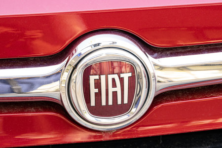OBERURSEL, GERMANY 2021-04-27 FIAT Sign Close Up. Founded in 1899 in Italy, in 2013 was the second largest European automaker produced by volumes, and the seventh in the world.のeditorial素材