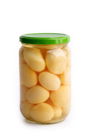 Boiled potatoes in a glass isolated on white backgroundの写真素材