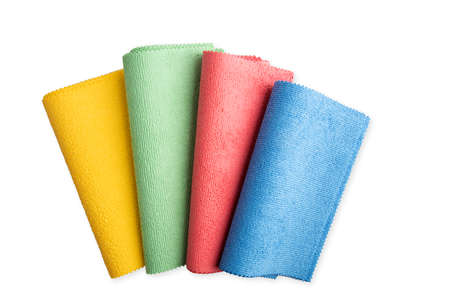 Folded microfiber cloth isolated on whiteの写真素材