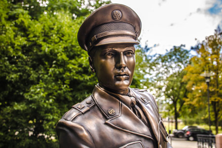 GERMANY - August 16, 2021 BAD NAUHEIM: Elvis Presley bronze sculpture sponsered by Elvis Fans. ELvis Presley lived in BAD NAUHEIM during his military service in Germany.のeditorial素材