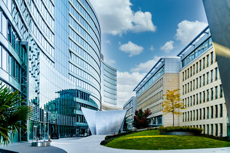 FRANKFURT, GERMANY - October 9, 2021: modern architecture complex in the heart of Frankfurt called the Wave. It was built in 2007.のeditorial素材