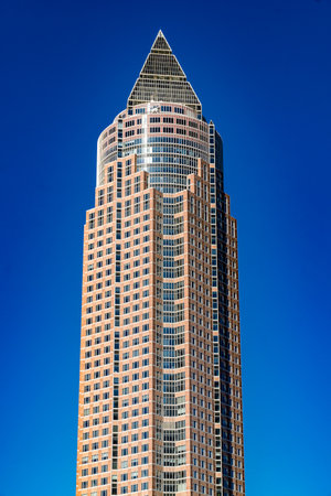 Frankfurt, GERMANY - October 9, 2021: Messeturm, or Trade Fair Tower, is a 63-storey, 257 m 843 ft skyscraper in Frankfurt, Germanyのeditorial素材
