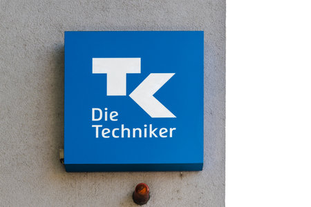GIESSEN, GERMANY - 2021_04_09: Sign of the health Insurance Techniker Krankenkasse - TK - Die Techniker in Giessen, Germanyのeditorial素材