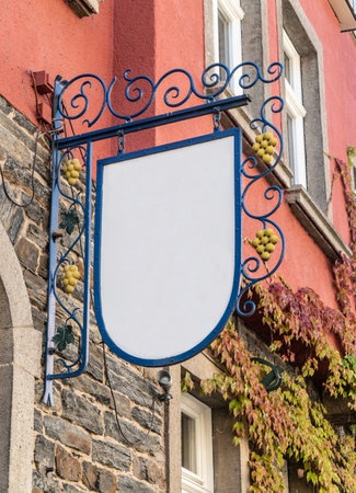 Blank sign at german guesthouse with grapesの写真素材