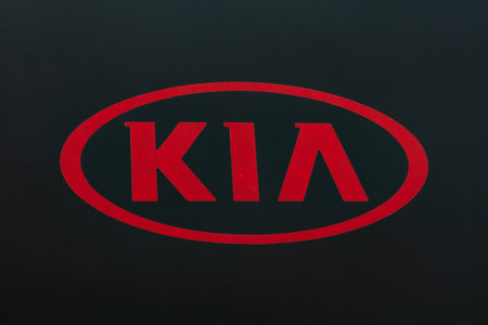 WETZLAR, GERMANY 2022-07-14: KIA CAR LOGO. Kia Motors is South Korea's second largest automobile manufacturer.のeditorial素材