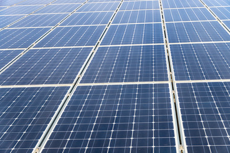 Photovoltaic panels on the roof . Roof Of Solar Panels. View of solar panels (solar cell) in the...